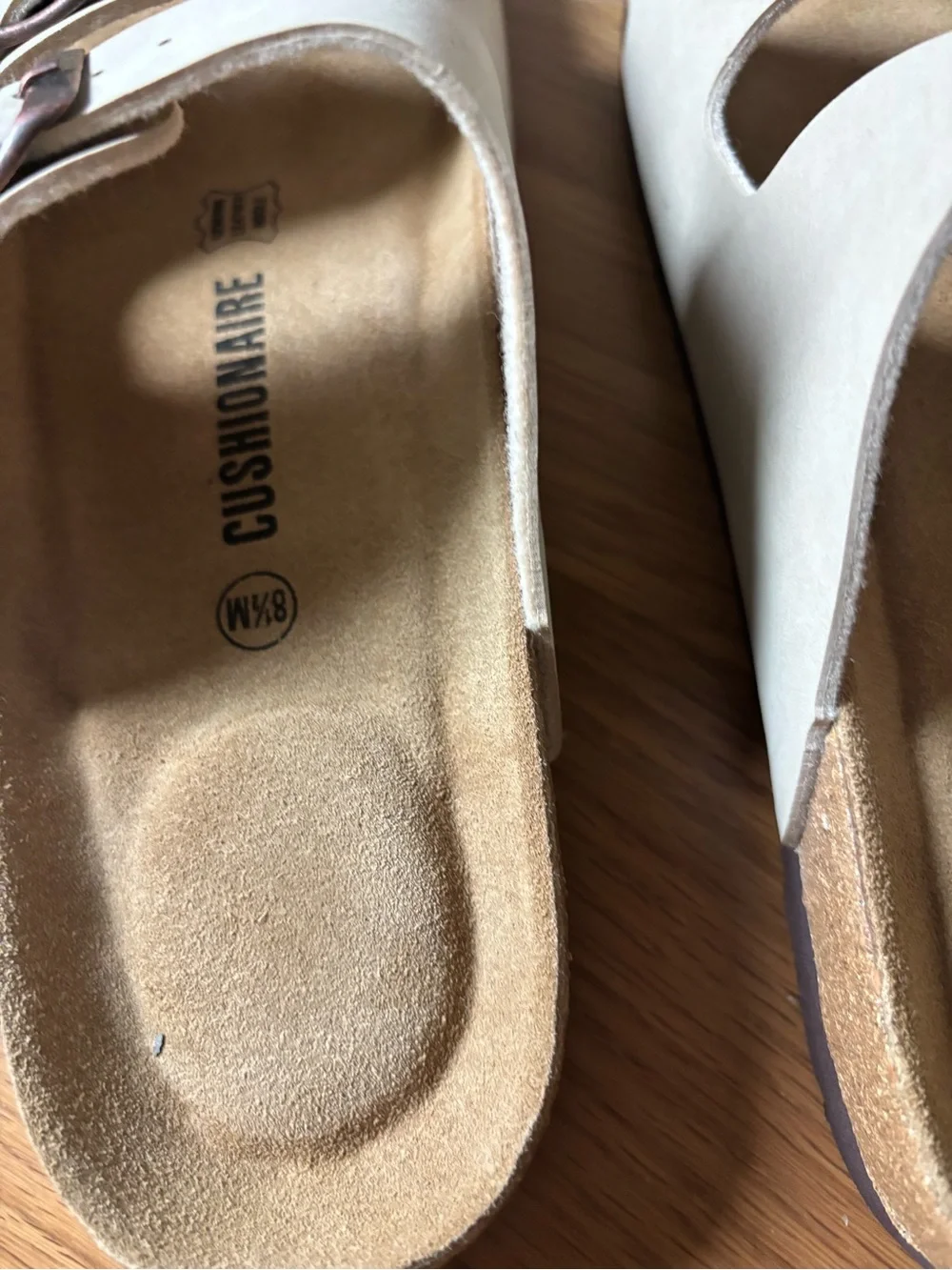 Cushionsire Double-Buckle Slide Sandals in Cream with Adjustable Straps